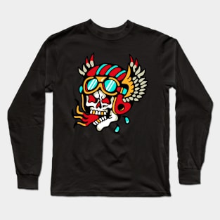 Skull motorcycle biker wings Long Sleeve T-Shirt